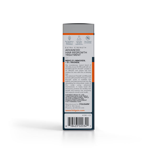 FOLIGAIN Traitement avancé de repousse des cheveux pour hommes Minoxidil 5% + Trioxidil 5%