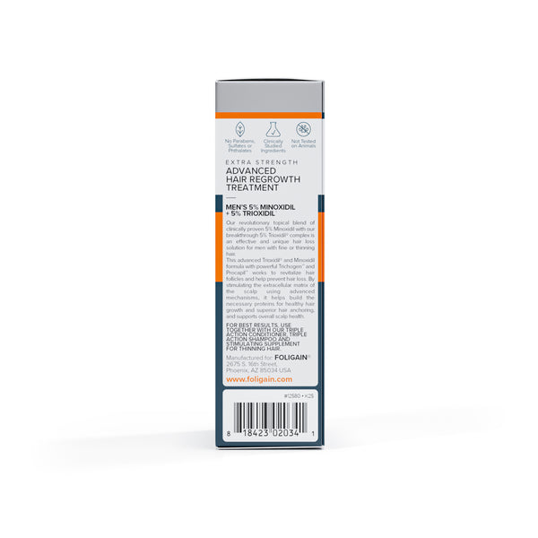 FOLIGAIN Traitement avancé de repousse des cheveux pour hommes Minoxidil 5% + Trioxidil 5%