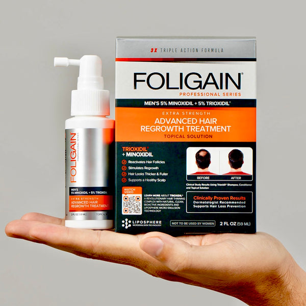 FOLIGAIN Traitement avancé de repousse des cheveux pour hommes Minoxidil 5% + Trioxidil 5%