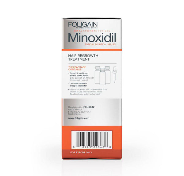 FOLIGAIN Minoxidil 5% traitement de repousse des cheveux pour hommes 12 mois d'approvisionnement